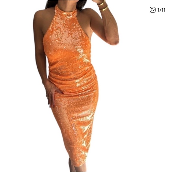 Caroline Constas Bright Orange High Neck Embellished Loud Luxury Maximalist NEW - Picture 4 of 13